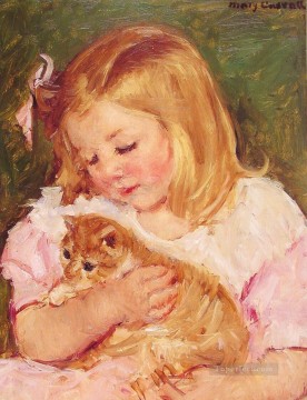 猫を抱くサラと母親の子供たち メアリー・カサット Oil Paintings